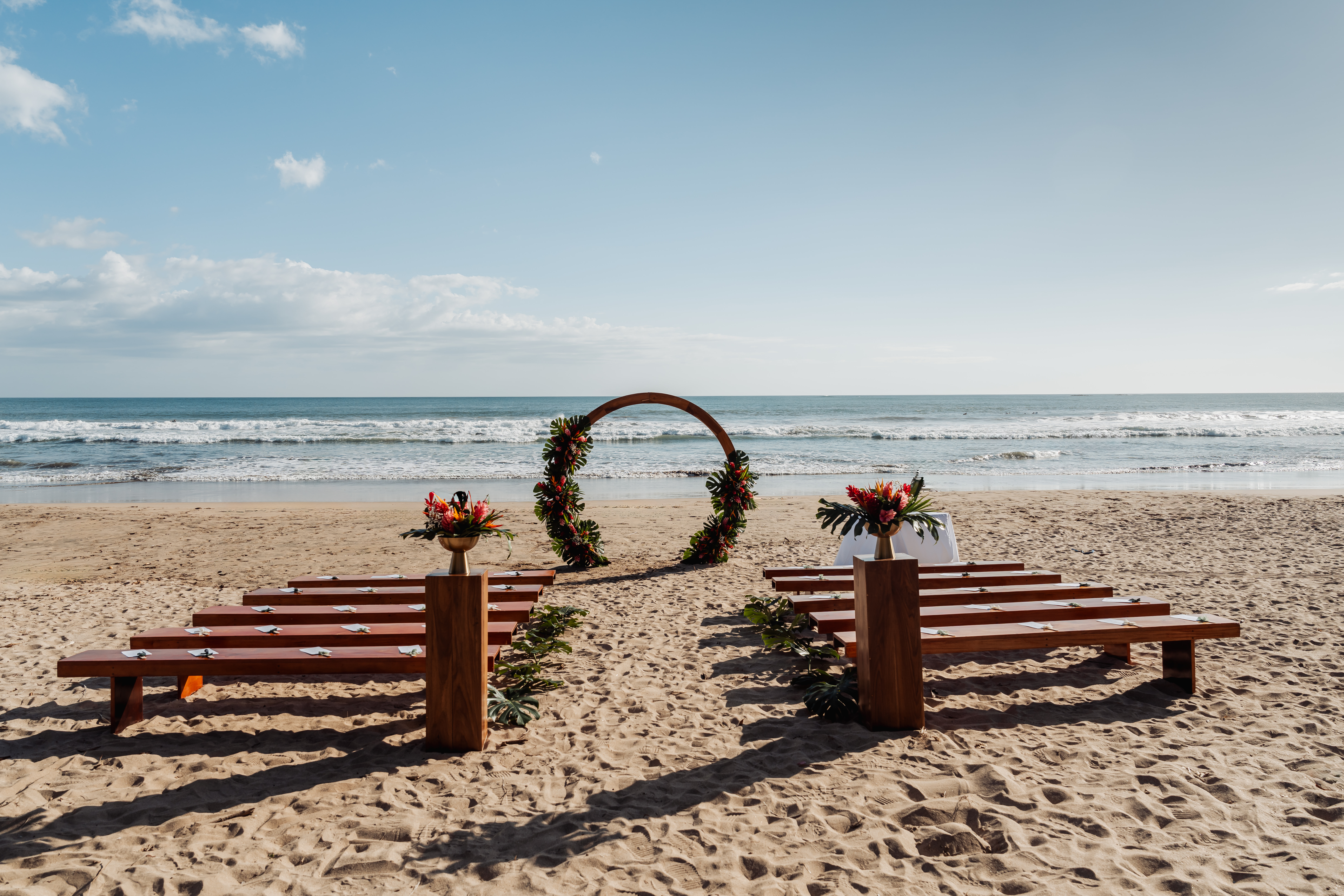 Beach wedding ceremony setup at ONDA Playa Grande
