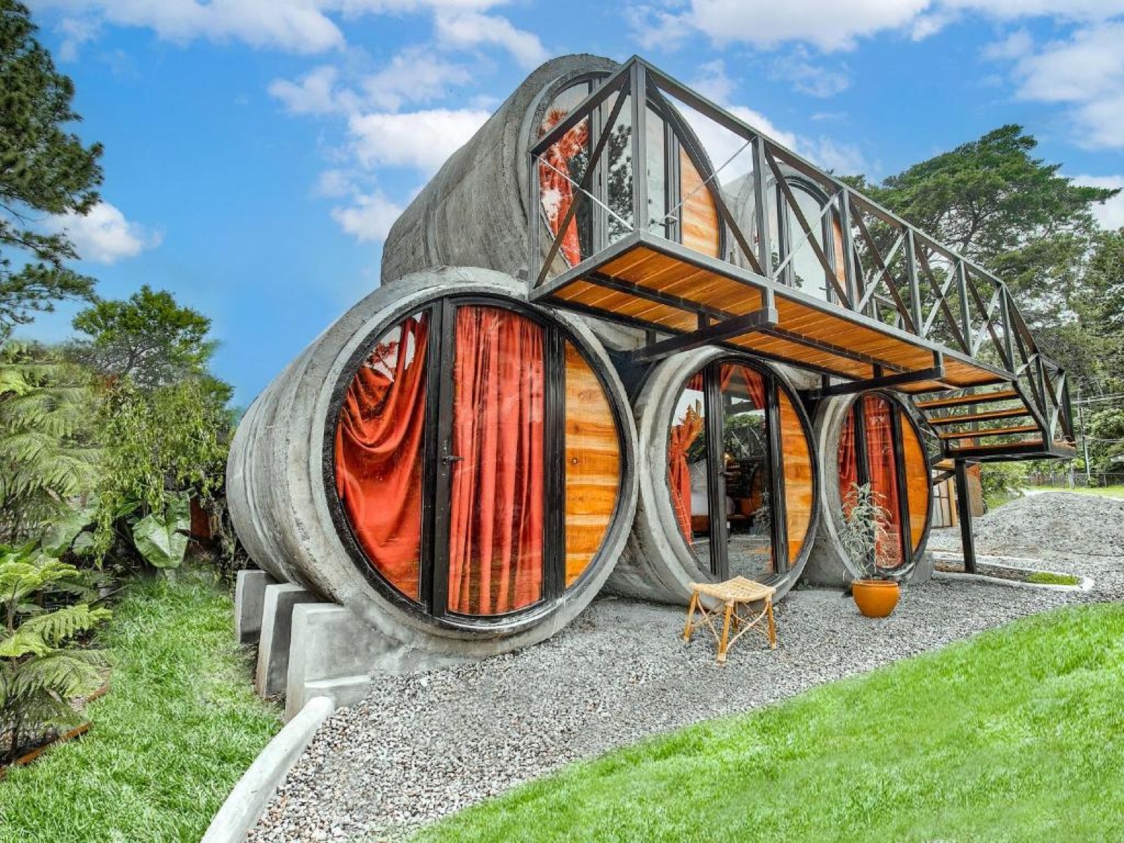 Cylinder room exterior at ONDA Boquete for compact private rooming